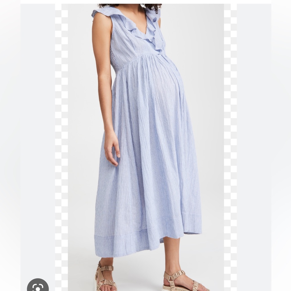 Hatch Sarah Dress. Blue Pinstripe. Maternity.